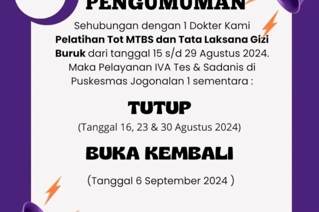 PENGUMUMAN PUSKESMAS JOGONALAN 1