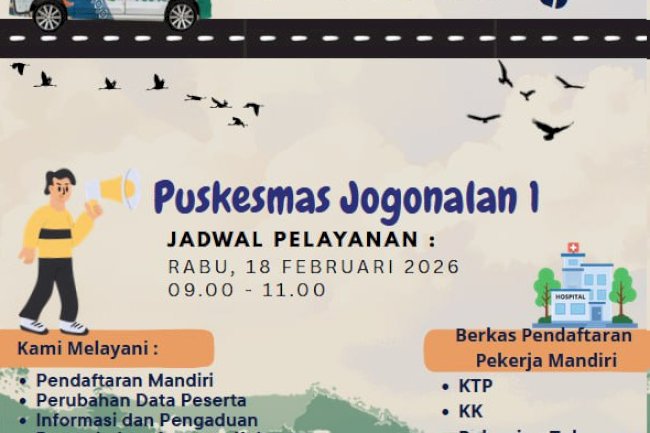 PENGUMUMAN BPJS KELILING RABU, 18 FEBRUARI 2026 DI PUSKESMAS JOGONALAN 1