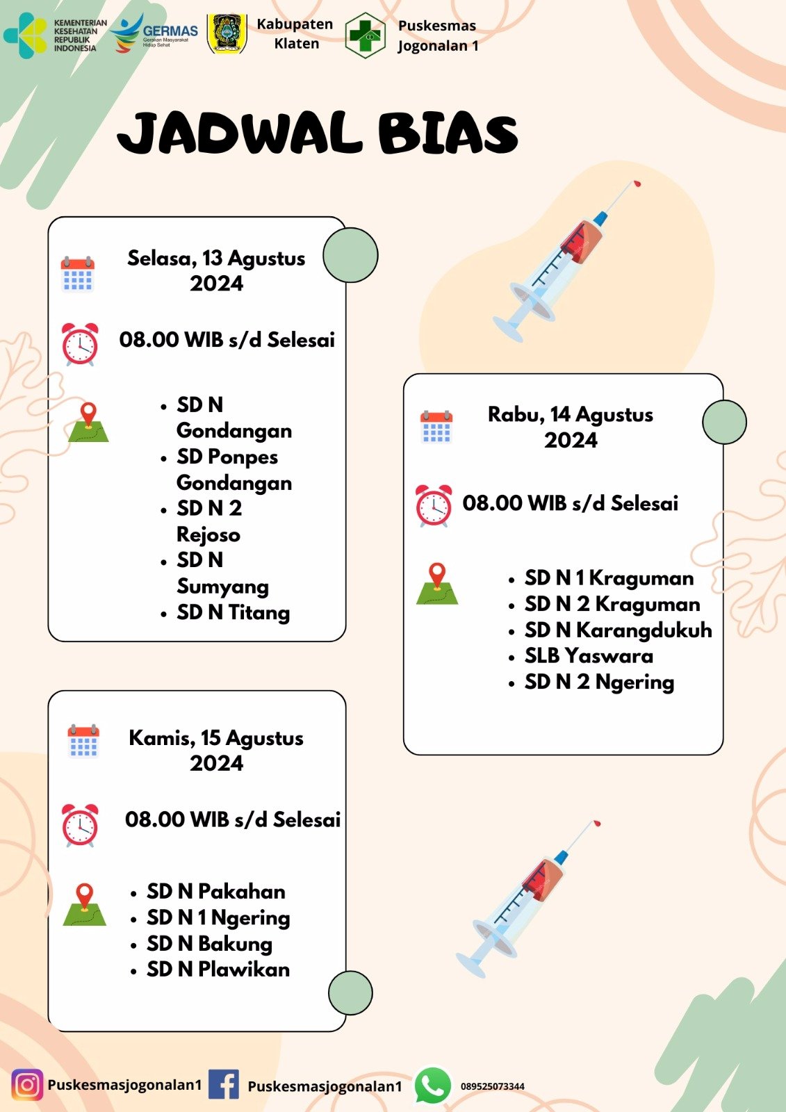 JADWAL BIAS PUSKESMAS JOGONALAN 1