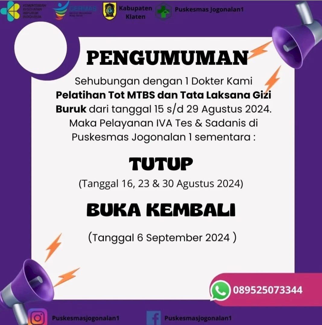 PENGUMUMAN PUSKESMAS JOGONALAN 1