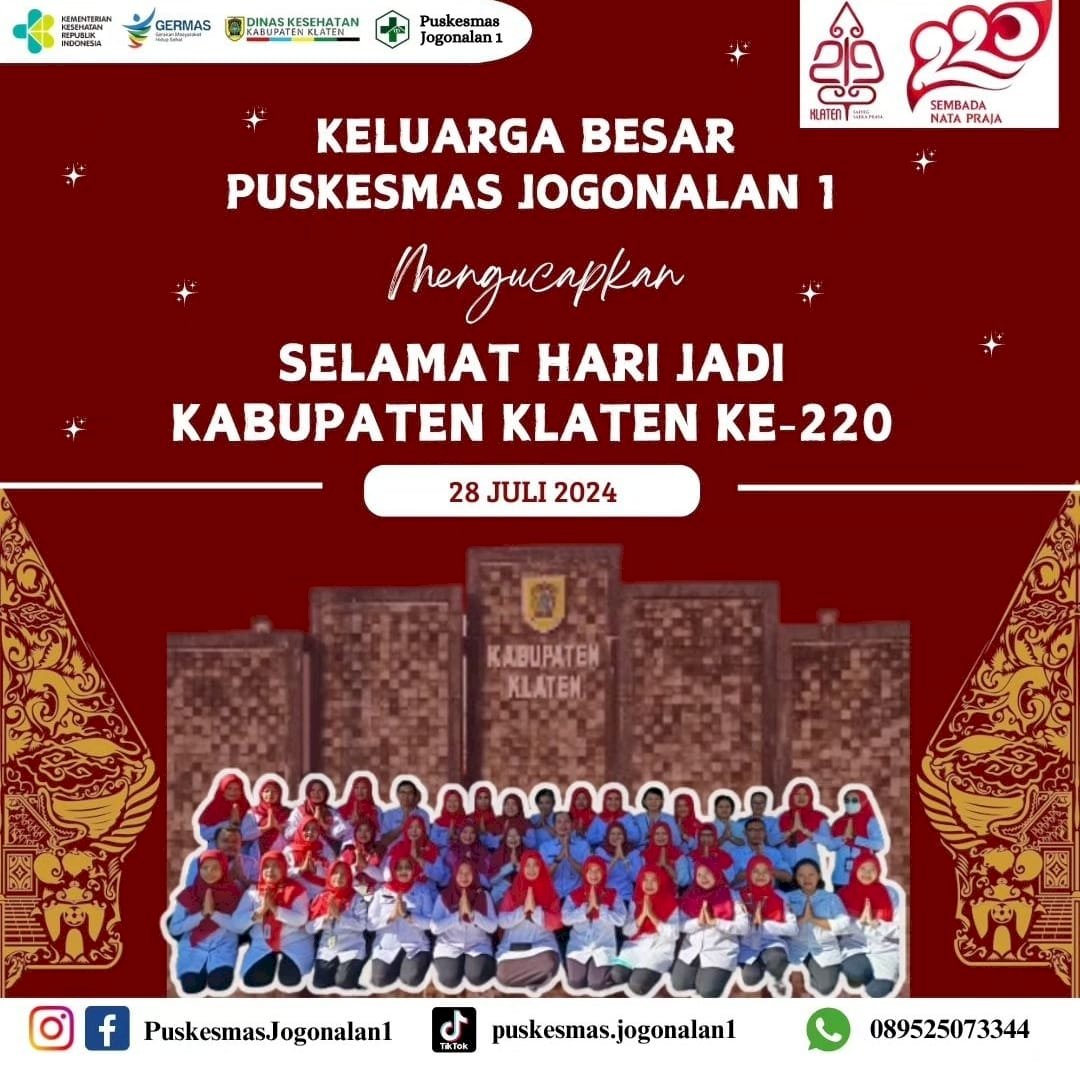 PUSKESMAS JOGONALAN 1 MENGUCAPKANSELAMAT HARI JADI KABUPATEN KLATEN KE 220 