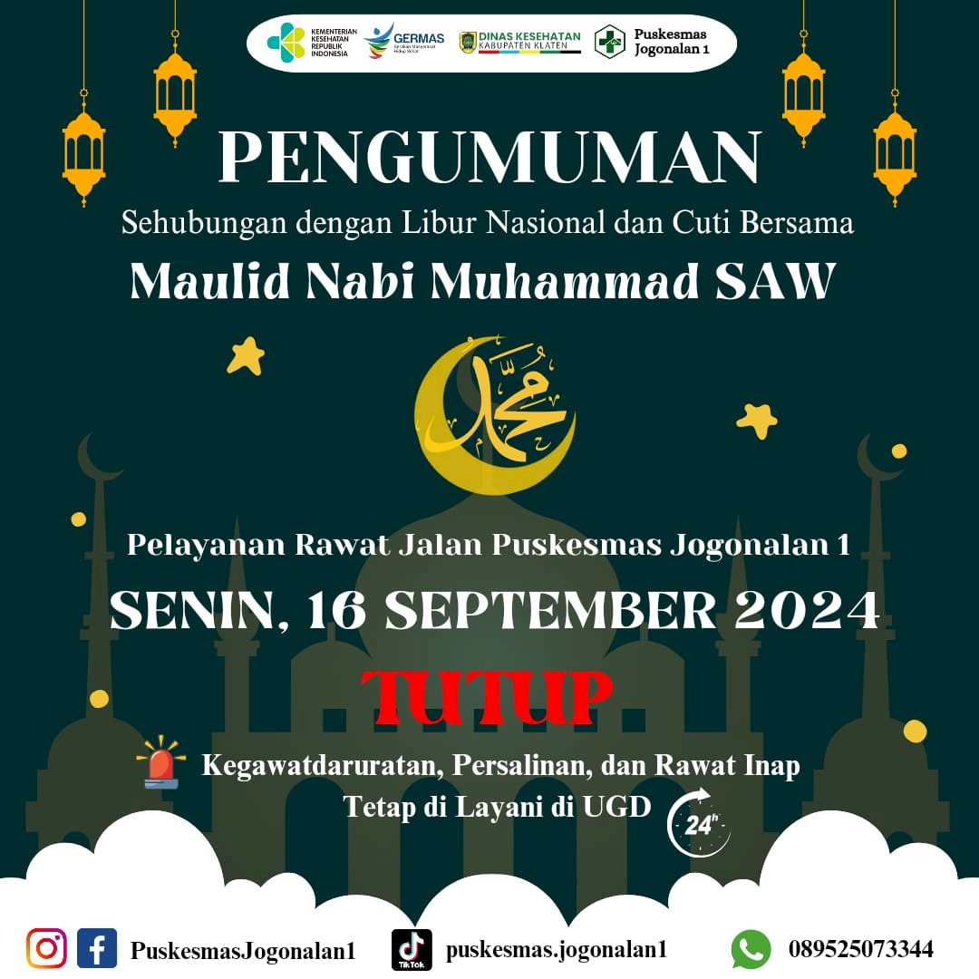 PENGUMUMAN LIBUR  DAN CUTI BERSAMA DALAM RANGKA MAULID NABI MUHAMMAD SAW