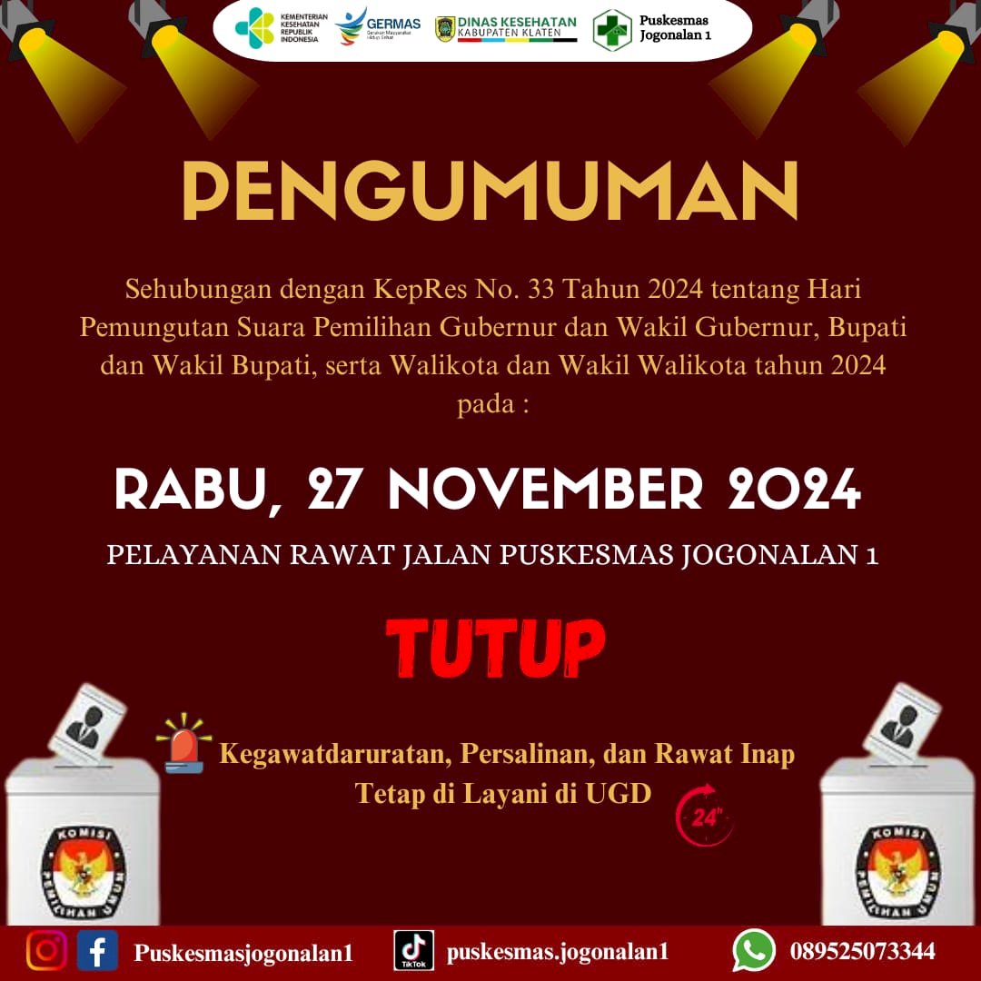 PENGUMUMAN RAWAT JALAN HARI LIBUR RABU 27 NOVEMBER 2024