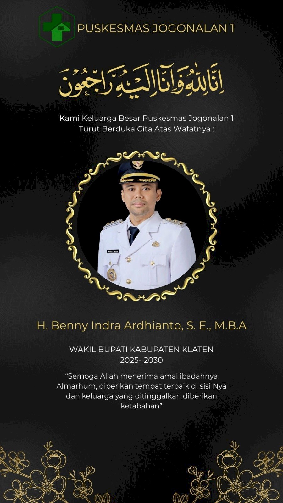 BERITA DUKA WAFATNYA BAPAK WAKIL BUPATI KLATEN 7 FEBRUARI 2026