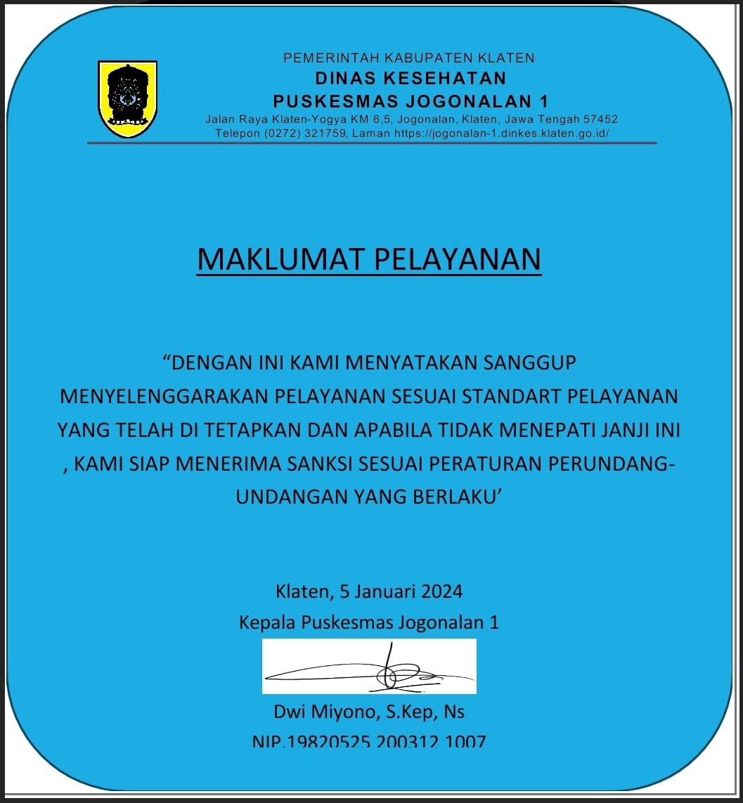 MAKLUMAT PELAYANAN PUSKESMAS JOGONALAN 1